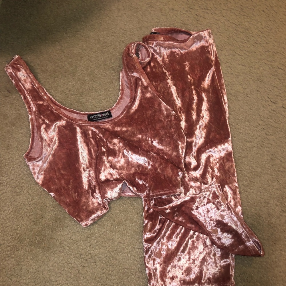 Pink Velvet Biker & Cropped Tank Set